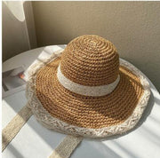 Handmade Lace Lace Hollow Small Windproof Rope Crochet Straw Hat